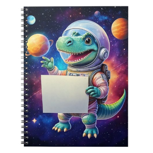 ベビーノート – 恐竜の宇宙 – あなたの名前を入れる ノートブック (正面)