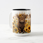 ベビーハイランド牛ひまわり花セラミックマグカップ ツートーンマグカップ (正面左)