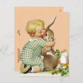 ベビーハギングイースターバニー、ピンク シーズンポストカード (正面/裏面)