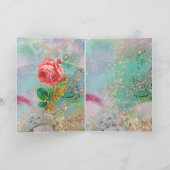 ベビーハギングウサギ、ピンクローズ、ティール(緑がかった色)ブルー誕生日 シーズンカード (内部)