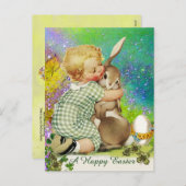 ベビーハグイースターバニーで紫の緑の輝き シーズンポストカード (正面/裏面)