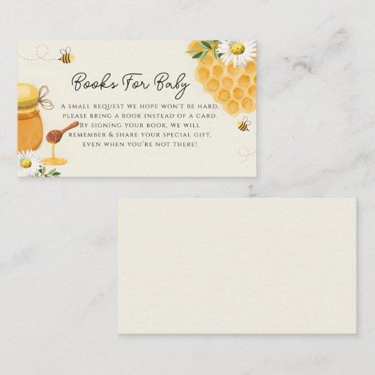 ベビーハネコームの赤ちゃんシャワー用の本 エンクロージャーカード (正面/裏面)