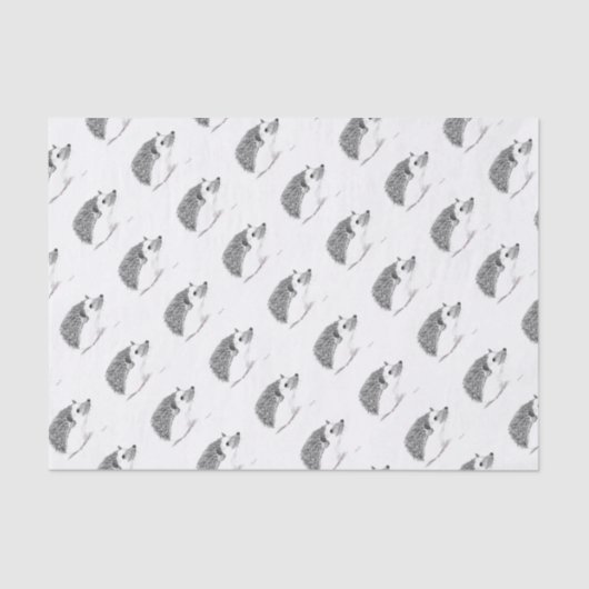 ベビーハリネズミ動物水色ブラックパターンキッズ 薄葉紙 (正面)
