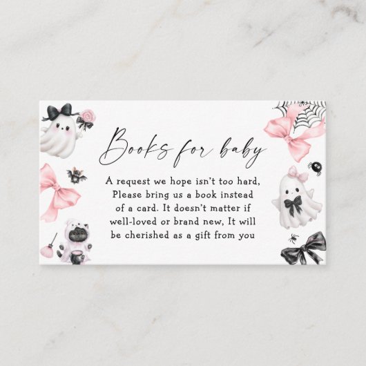 ベビーハロウィンピンク赤ちゃんシャワー用の本 エンクロージャーカード (正面)