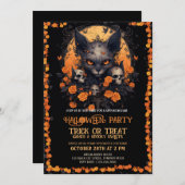 ベビーハロウィン怒猫スカル花 招待状 (正面/裏面)