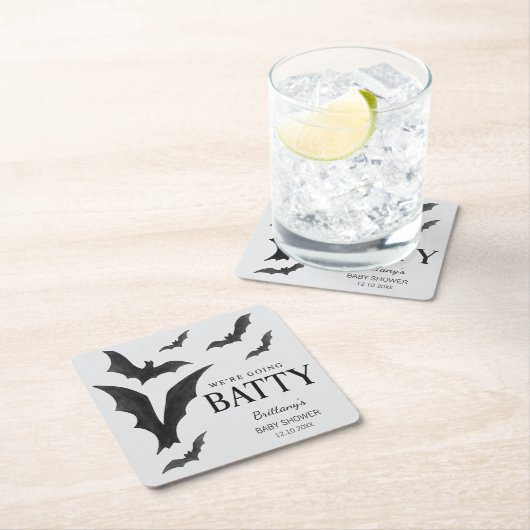 ベビーハロウィーンこうもりベビースシャワー用バティ スクエアペーパーコースター (インサイチュ)