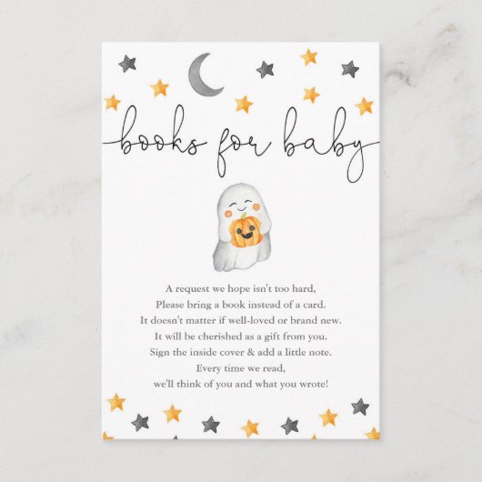 ベビーハロウィーン幽霊ベビースシャワー用の本 エンクロージャーカード (正面)
