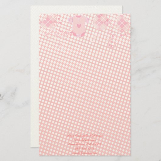 ベビーハートラトルアーガイルオンシーブックピンクチニードット 便箋 (正面/裏面)