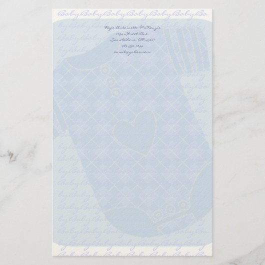 ベビーハートラトルアーガイルオンシーブベビーブルー 便箋 (正面)