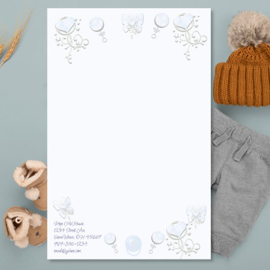 ベビーハートラトル淡い色のベビーティンテッド青 便箋