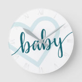 ベビーハート | ティール(緑がかった色)ダークミッドナイトグリーンフローリッシュ ラウンド壁時計 (正面)