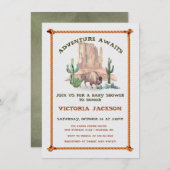 ベビーバイソンバッファローウエスタンランドスケープベビーシャワー 招待状 (正面/裏面)