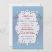 ベビーバウリングスおもしろいプリングベビーシャワー 招待状 (裏面)