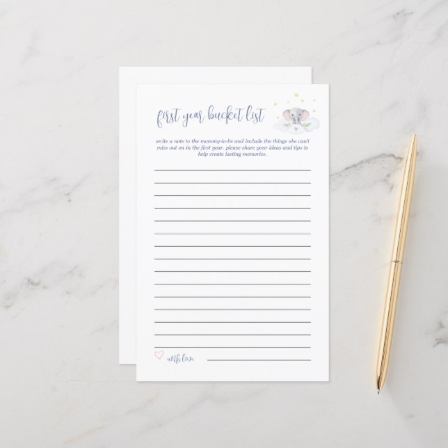 ベビーバケットリストゲーム象ベビーシャワーブルー (正面/裏面インサイチュ)