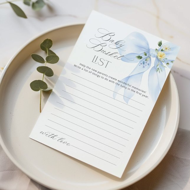 ベビーバケットリスト青い弓ベビーシャワーカード (クリエイターアップロード済み)