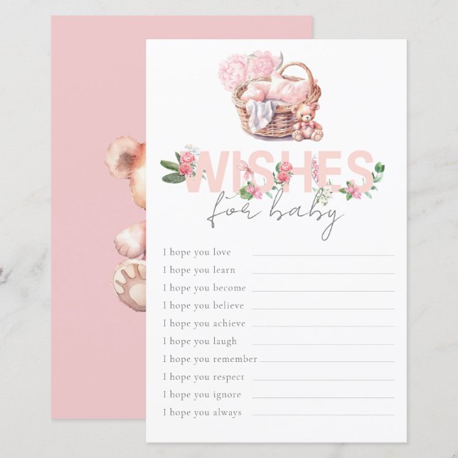 ベビーバスケット願いベビーゲーム赤ちゃんシャワー (正面/裏面)