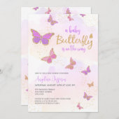 ベビーバタフライオンザウェイベビーシャワー 招待状 (正面/裏面)