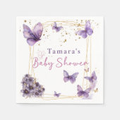 ベビーバタフライパープル金ゴールドベビーシャワーパーティー スタンダードカクテルナプキン (正面)