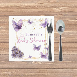 ベビーバタフライパープル金ゴールドベビーシャワーパーティー スタンダードカクテルナプキン