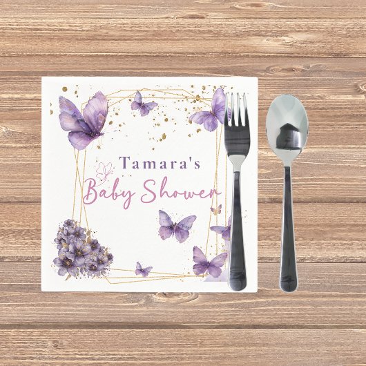 ベビーバタフライパープル金ゴールドベビーシャワーパーティー スタンダードカクテルナプキン