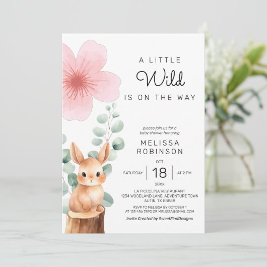 ベビーバニーさくらんぼ花花ベビーガールシャワー 招待状 (スタンド正面)