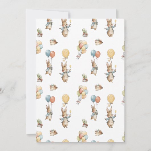 ベビーバニーとバルーン誕生日 招待状 (裏面)