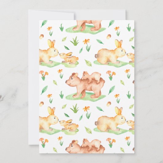 ベビーバニーと母ダングリングニンジン赤ちゃんシャワー 招待状 (裏面)