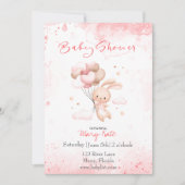 ベビーバニーと気球のベビーガール 招待状 (正面)