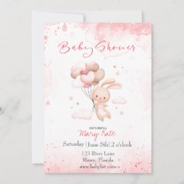 ベビーバニーと気球のベビーガール 招待状