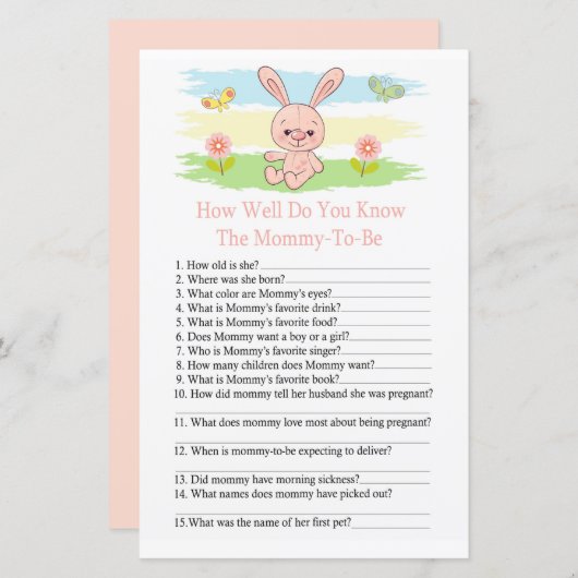 ベビーバニーどのように良く赤ちゃんシャワーのゲームを知っている (正面/裏面)