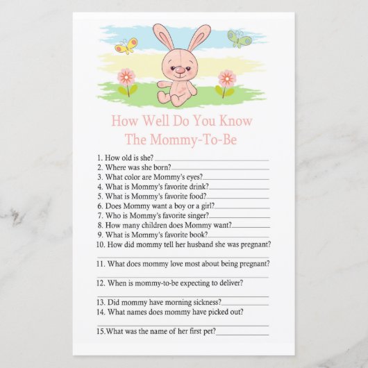 ベビーバニーどのように良く赤ちゃんシャワーのゲームを知っている (正面)