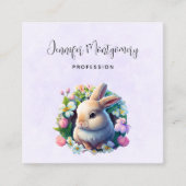 ベビーバニーのカラフル春の花 スクエア名刺 (正面)