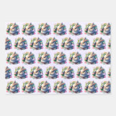 ベビーバニーのカラフル春の花 ラッピングペーパーシート (正面)