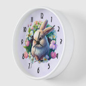 ベビーバニーのカラフル春の花 壁時計 (傾斜)