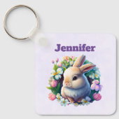 ベビーバニーの間のカラフル春の花イースター キーホルダー (正面)
