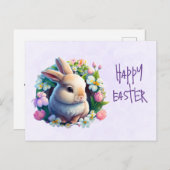 ベビーバニーの間のカラフル春の花イースター シーズンポストカード (正面/裏面)