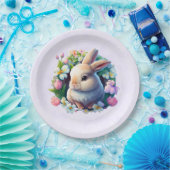 ベビーバニーの間のカラフル春の花イースター ペーパープレート (パーティー)