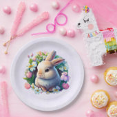 ベビーバニーの間のカラフル春の花イースター ペーパープレート (パーティー)