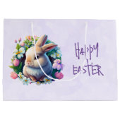 ベビーバニーの間のカラフル春の花イースター ラージペーパーバッグ (裏面)