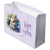 ベビーバニーの間のカラフル春の花イースター ラージペーパーバッグ (裏面アングル)