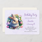 ベビーバニーイン春の花誕生日 招待状 (正面/裏面)