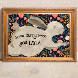 ベビーバニーウッドランドコテージコアウォーターカラーフローラ ポスター