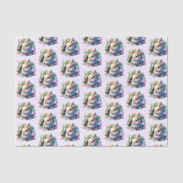 ベビーバニーカラフル春の花パターン（の模様が）ある 薄葉紙