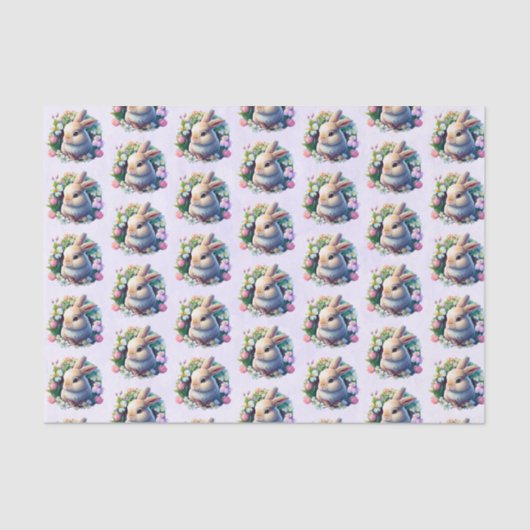 ベビーバニーカラフル春の花パターン（の模様が）ある 薄葉紙 (正面)