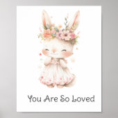 ベビーバニーピンクドレスフラワーズベビーガール子供部屋 ポスター (正面)