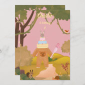 ベビーバニーフォレスト誕生日 招待状 (正面/裏面)