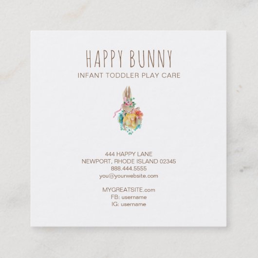 *~*ベビーバニーラビットデイケア先生ナニーテュター スクエア名刺 (裏面)