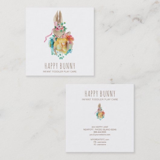 *~*ベビーバニーラビットデイケア先生ナニーテュター スクエア名刺 (正面/裏面)