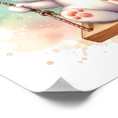 ベビーバニー子供部屋ウォーターカラーラビットオンスイング ポスター (角)