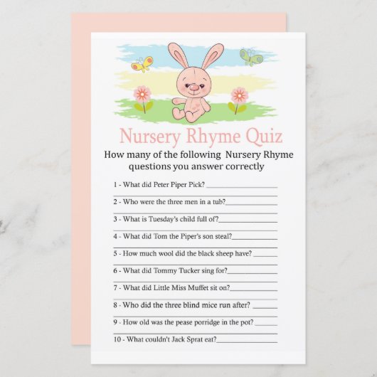 ベビーバニー子供部屋ライムクイズベビーシャワーゲーム (正面/裏面)